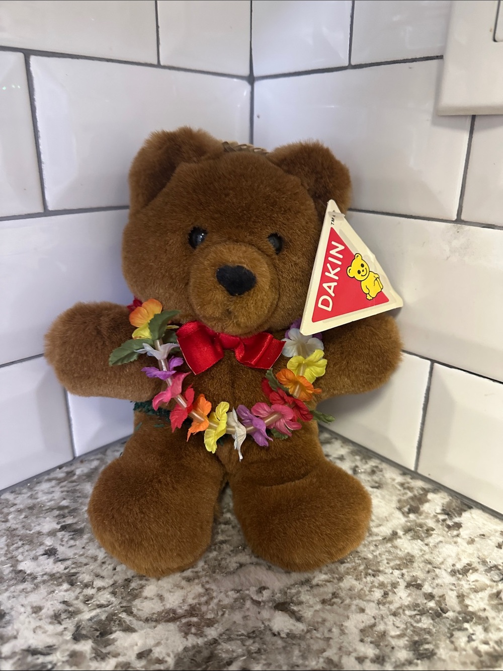 Daikin Hawaiian Brown Plush Teddy Bear with Floral Lei